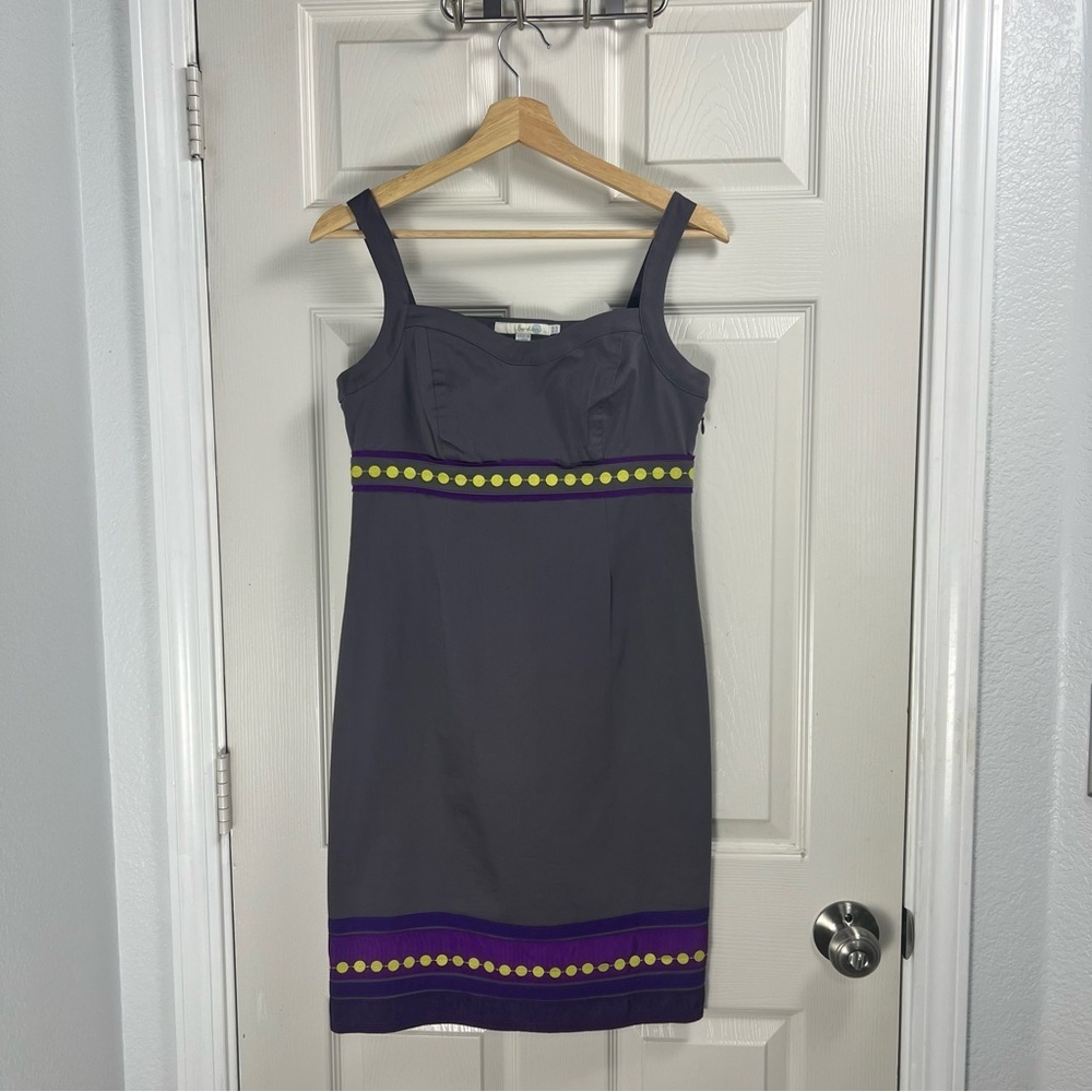 Boden Gray Purple Trim Polka Dot Sheath Dress Women’s Size 4P - Picture 5 of 13